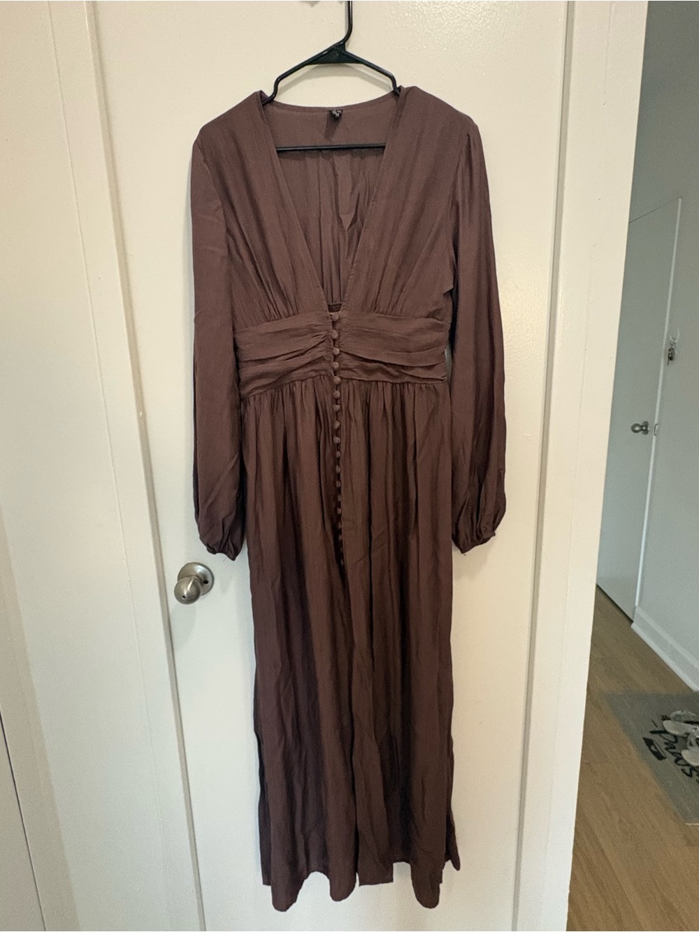 SHEIN Brown Long-Sleeve Button-Front Maxi Dress- Never Used